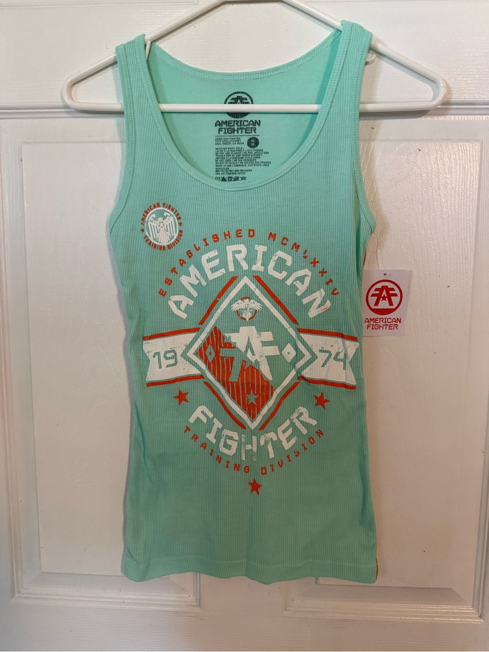 Women’s American Fighter Mint Ribbed Graphic Tank Size M